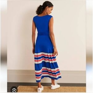 Boden Jersey Knit Blue and Orange Striped Sleeveless Midi Dress size 6P